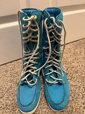 Maui Island Turquoise Leather Lace Up Booties